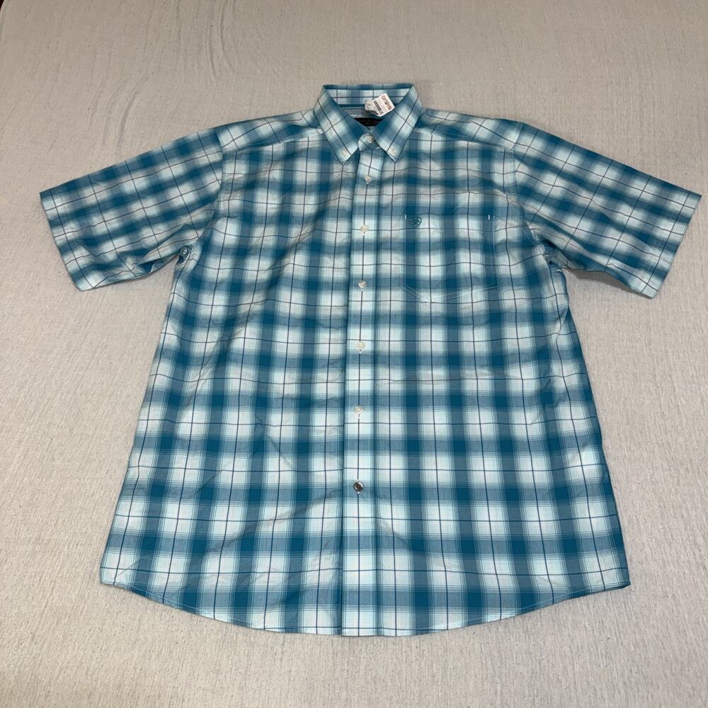 Ariat Pro Series Mens M Turquoise Plaid Button Down Western Cowboy NWT